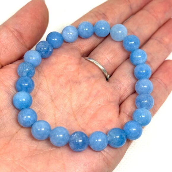 Aquamarine Gemstone Bracelet 8MM | Handmade Crystal Healing Jewelry - Picture 7 of 11
